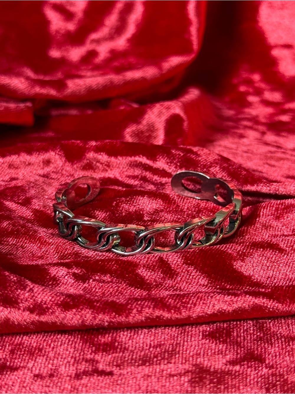 Silver Chunky Curb Chain Open Bangle Cuff Bracelet